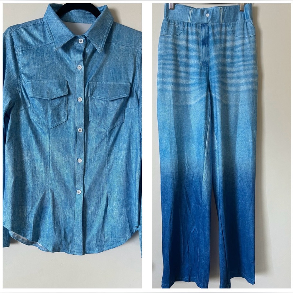 Elegant Blue Gradient Women's Wide Leg Jumpsuit